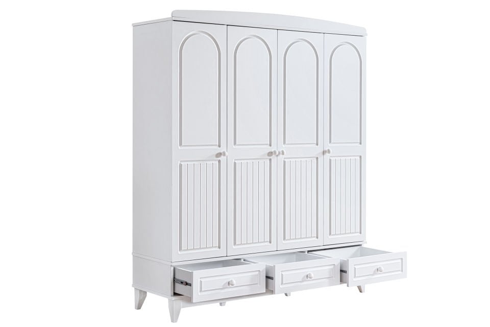 Deniz 4 Kapaklı 3 Çekmeceli Dolap - Beyaz