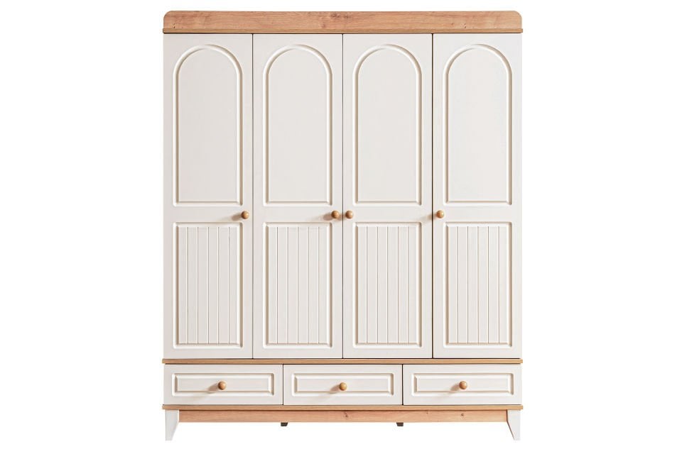Deniz 4 Kapaklı 3 Çekmeceli Dolap, Ceviz - Krem