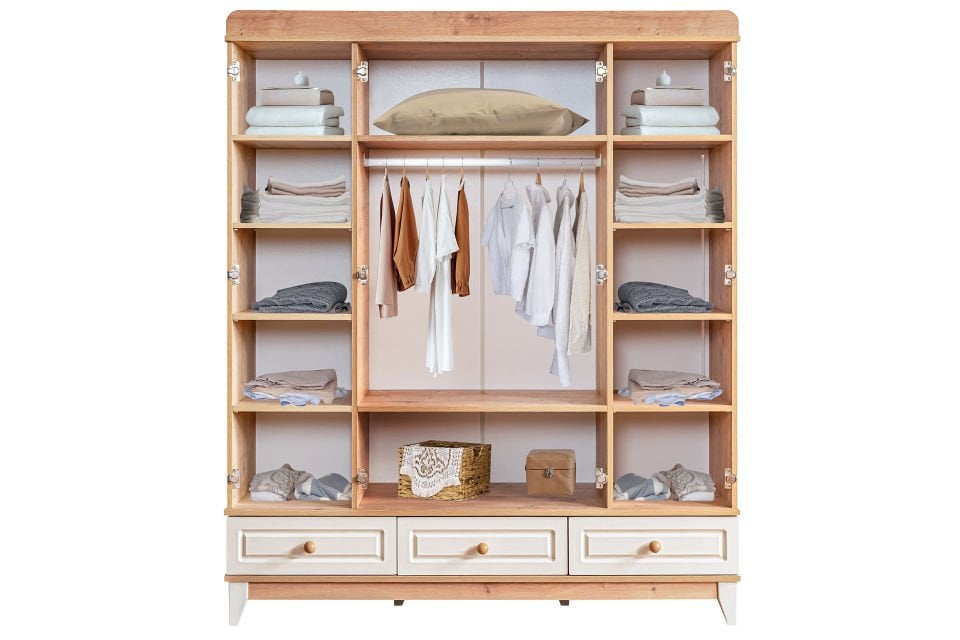 Deniz 4 Kapaklı 3 Çekmeceli Dolap, Ceviz - Krem