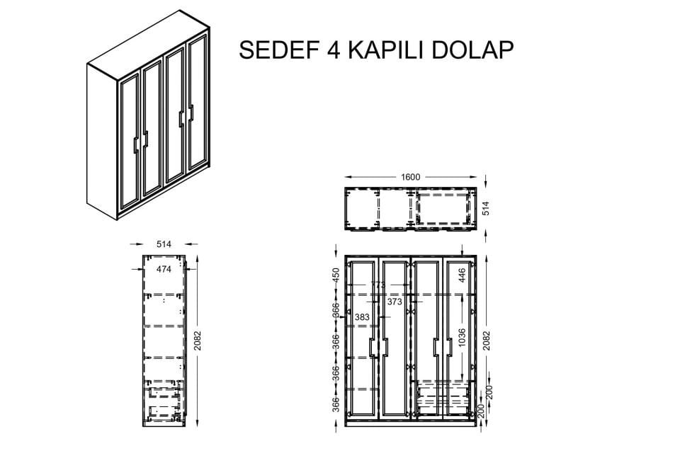 Sedef 4 Kapaklı Gardırop