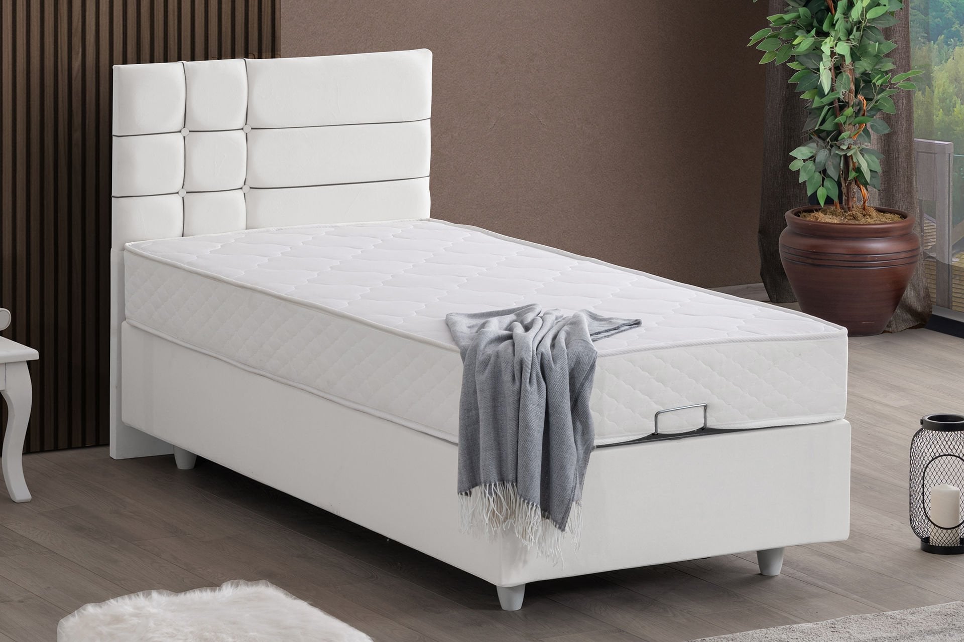 Almada Baza Başlık Letto Yatak Seti 90 x 200 - Beyaz