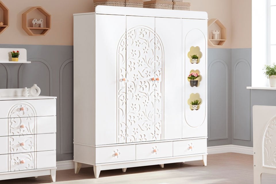 Garden 4 Kapaklı 3 Çekmeceli Dolap - Beyaz