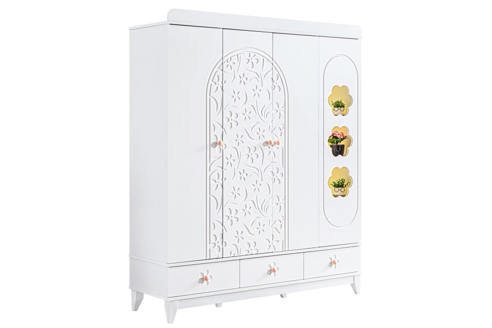 Garden 4 Kapaklı 3 Çekmeceli Dolap - Beyaz