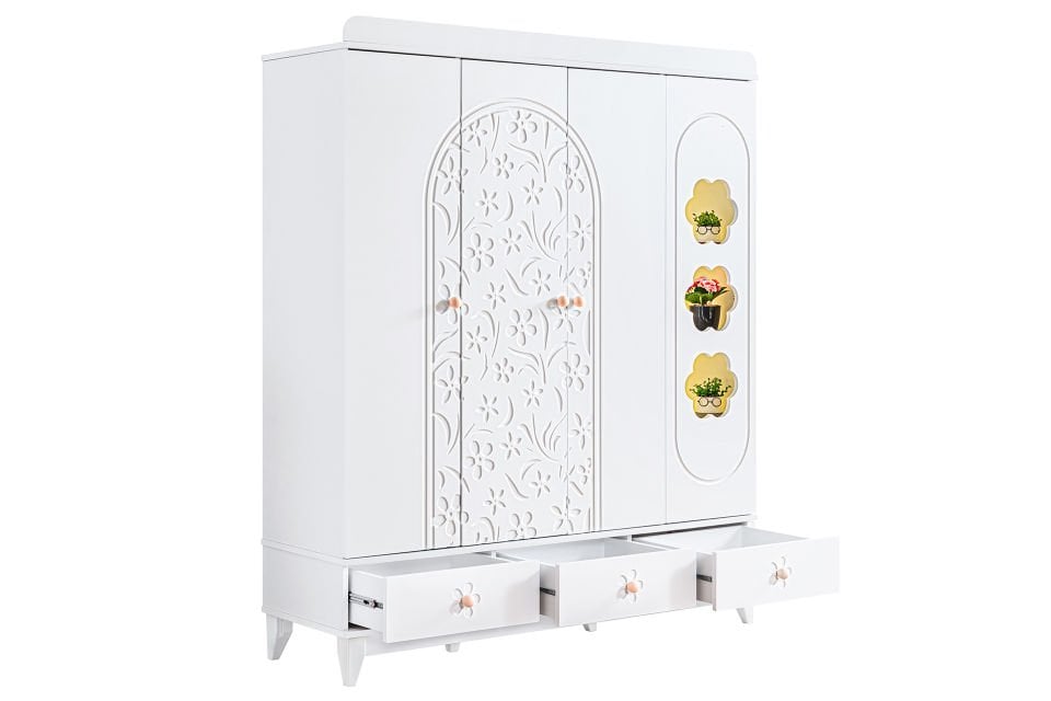 Garden 4 Kapaklı 3 Çekmeceli Dolap - Beyaz