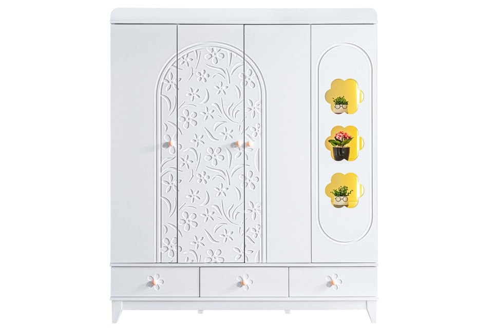 Garden 4 Kapaklı 3 Çekmeceli Dolap - Beyaz