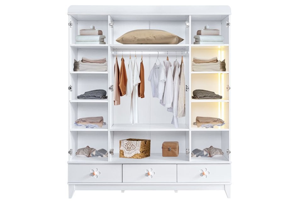 Garden 4 Kapaklı 3 Çekmeceli Dolap - Beyaz
