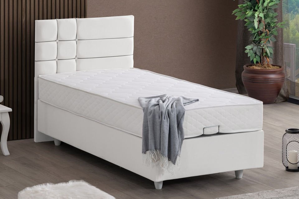 Almada Baza Başlık Letto Yatak Seti 100 x 200 - Beyaz