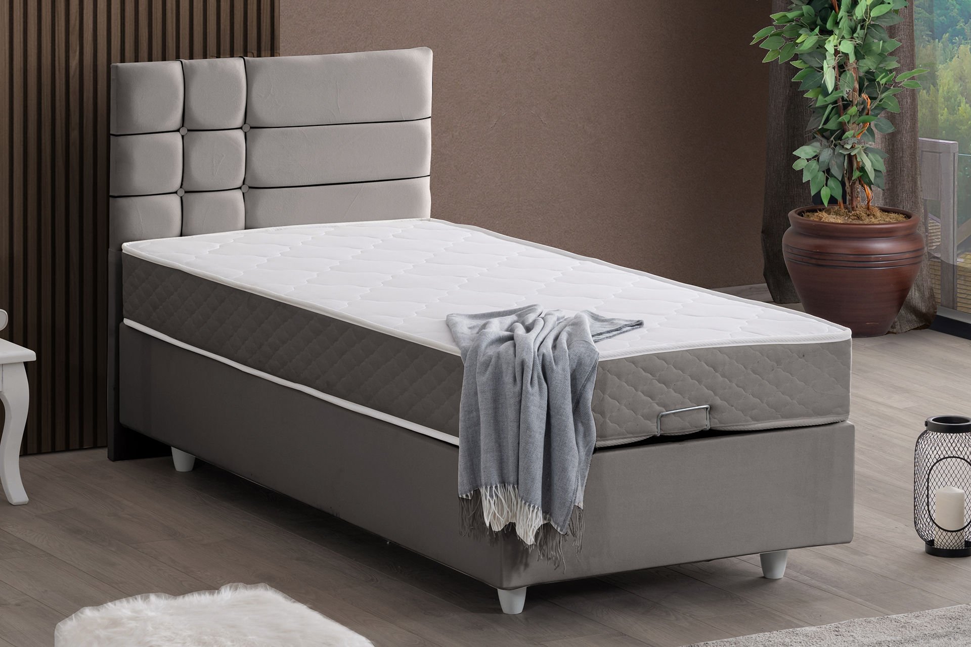 Almada Baza Başlık Letto Yatak Seti 90 x 200 - Gri