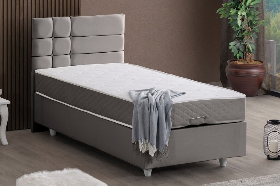 Almada Baza Başlık Letto Yatak Seti 90 x 200 - Gri