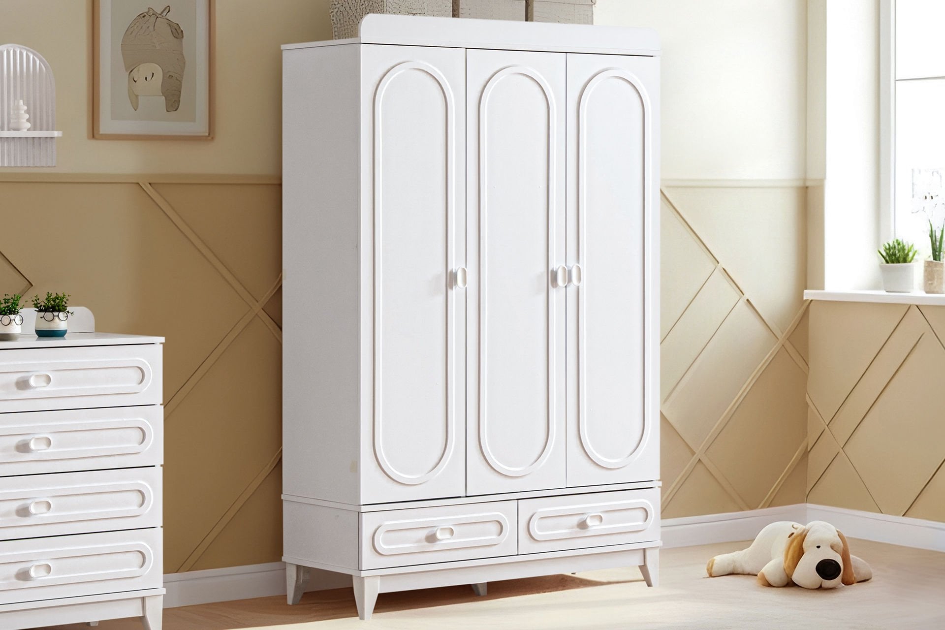 Soft 3 Kapaklı 2 Çekmeceli Dolap - Beyaz