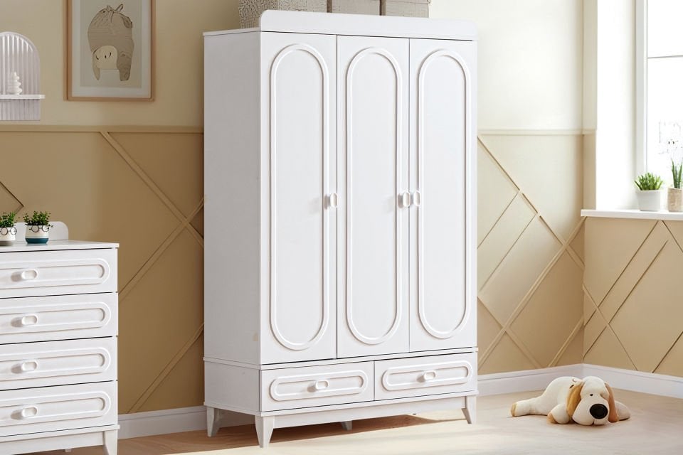 Soft 3 Kapaklı 2 Çekmeceli Dolap - Beyaz