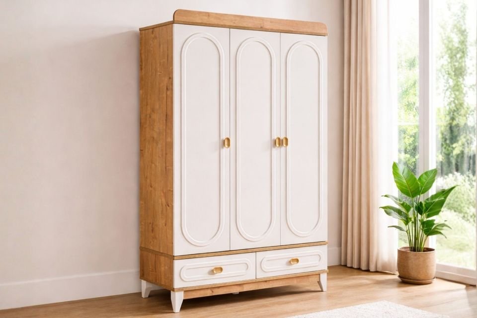 Soft 3 Kapaklı 2 Çekmeceli Dolap, Ceviz - Krem