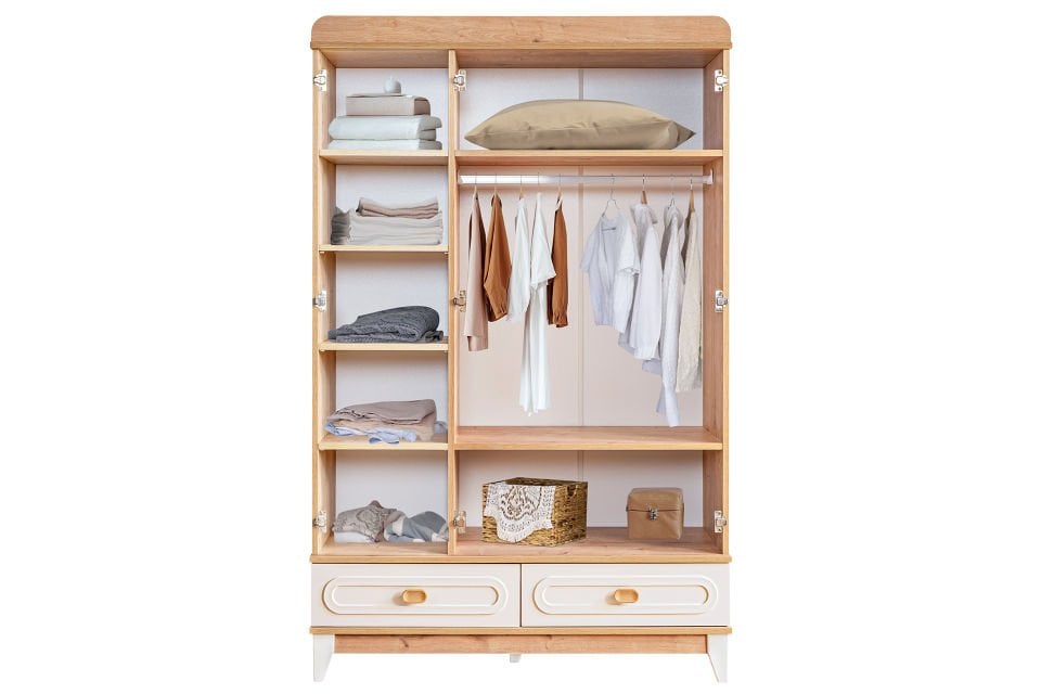 Soft 3 Kapaklı 2 Çekmeceli Dolap, Ceviz - Krem