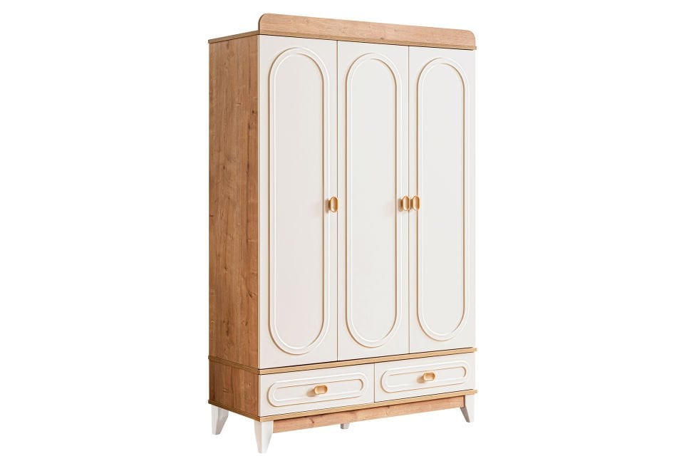 Soft 3 Kapaklı 2 Çekmeceli Dolap, Ceviz - Krem