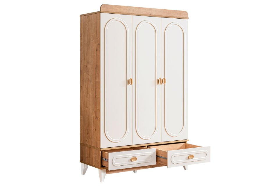 Soft 3 Kapaklı 2 Çekmeceli Dolap, Ceviz - Krem