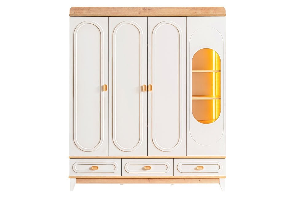 Soft 4 Kapaklı 2 Çekmeceli Dolap, Ceviz - Krem