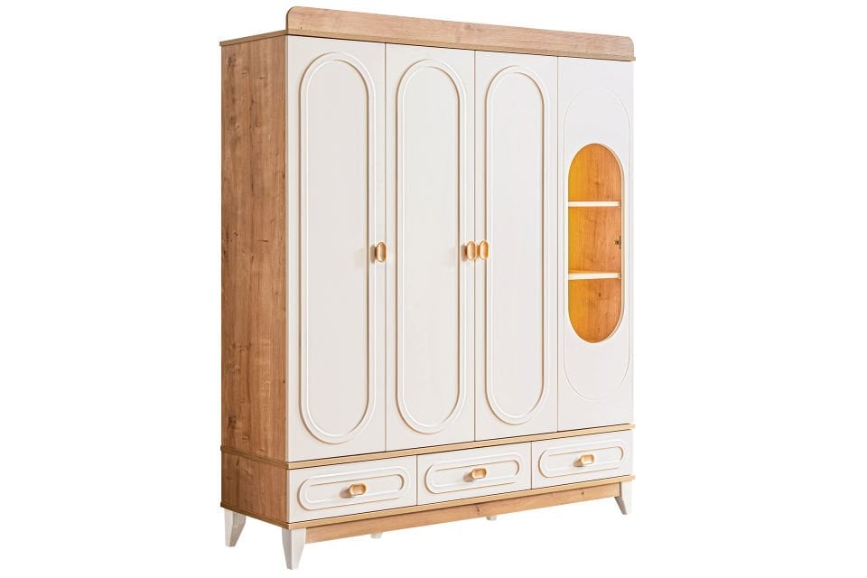 Soft 4 Kapaklı 2 Çekmeceli Dolap, Ceviz - Krem
