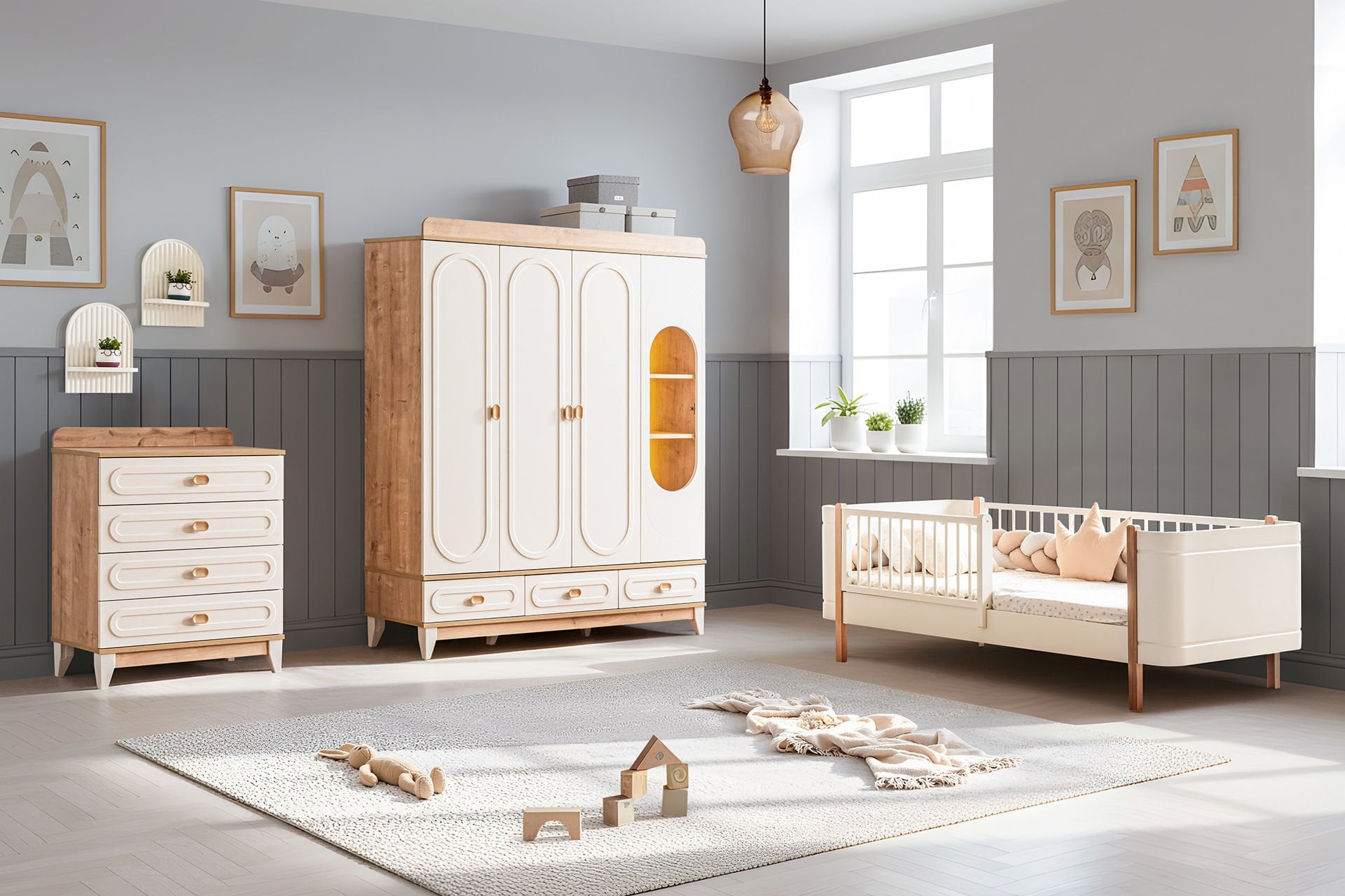 Soft Çocuk Odası Takımı, Ceviz - Krem