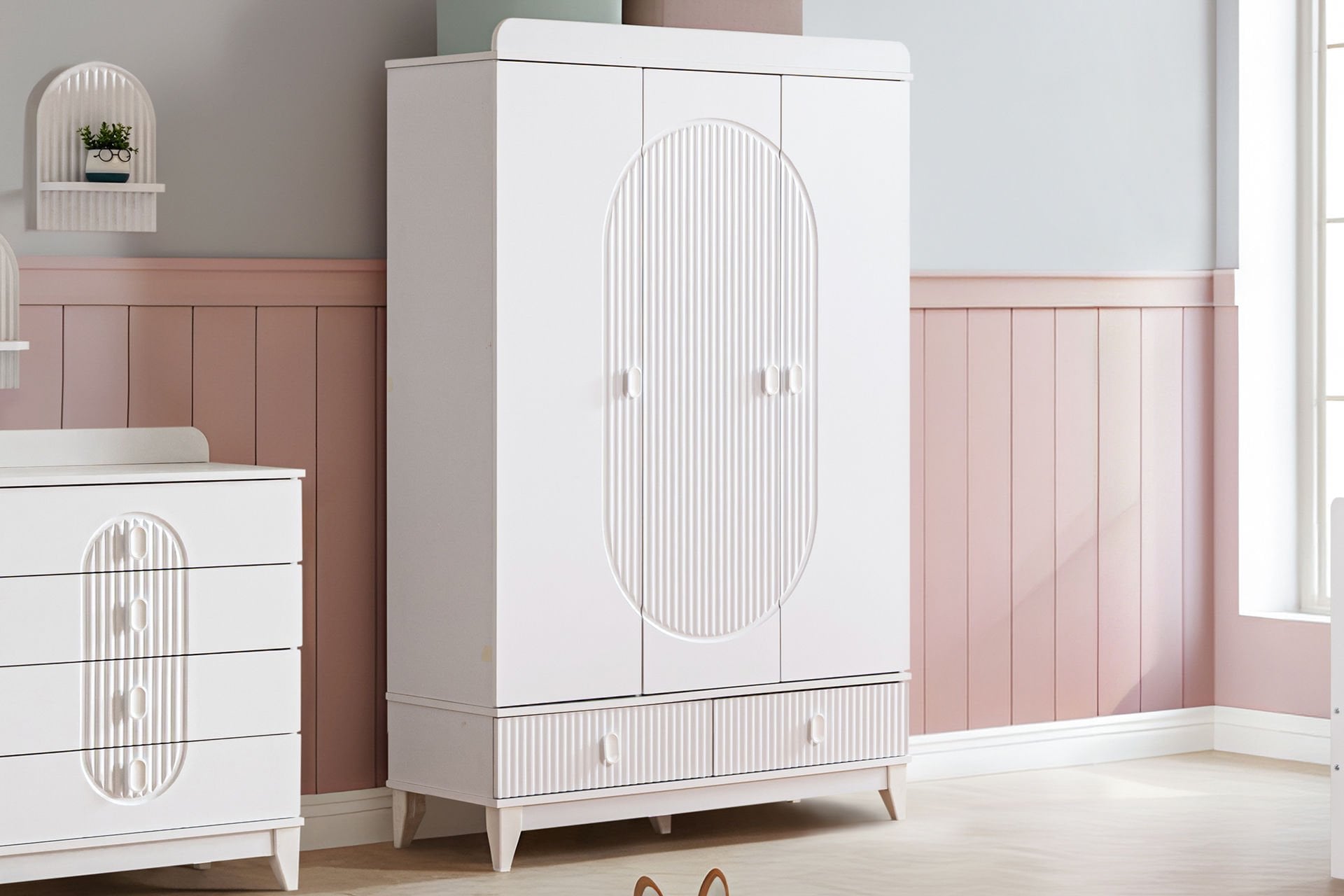 Vizyon 3 Kapaklı 2 Çekmeceli Dolap - Beyaz