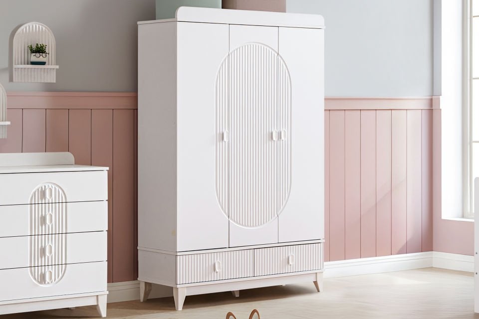 Vizyon 3 Kapaklı 2 Çekmeceli Dolap - Beyaz