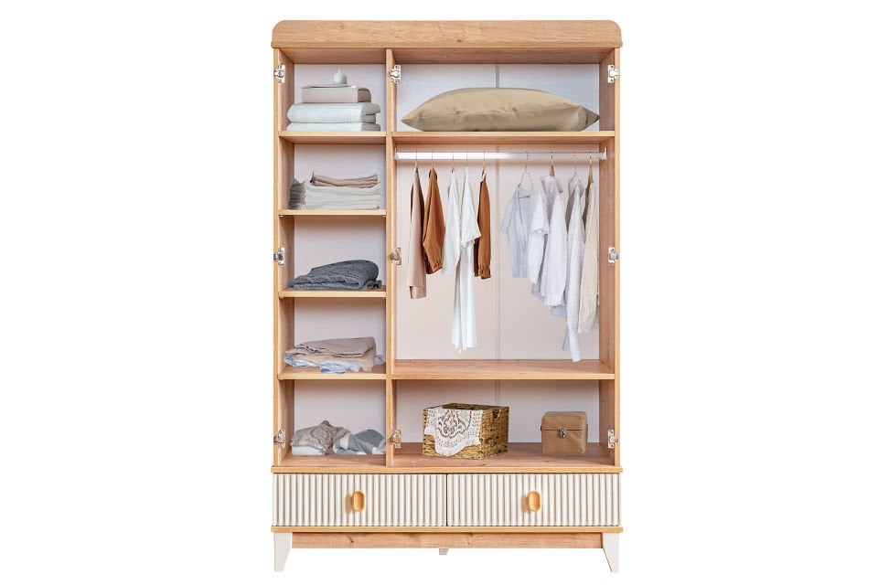 Vizyon 3 Kapaklı 2 Çekmeceli Dolap, Ceviz - Krem