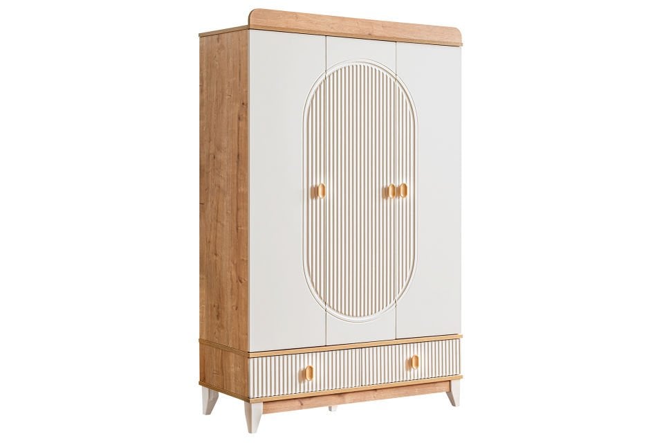 Vizyon 3 Kapaklı 2 Çekmeceli Dolap, Ceviz - Krem