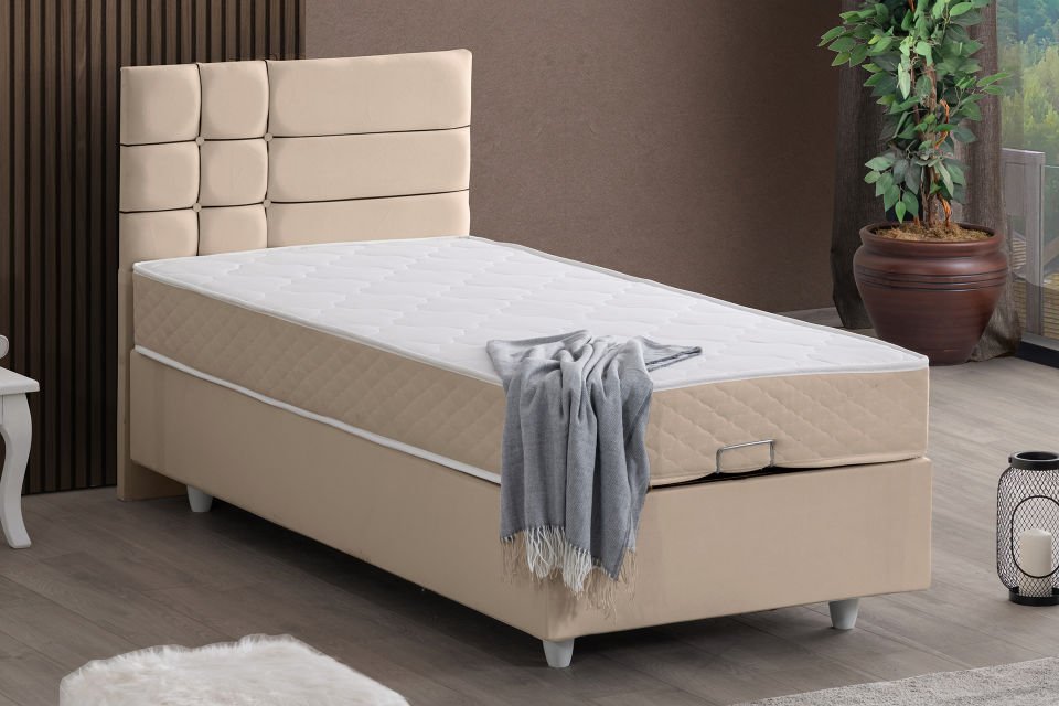 Almada Baza Başlık Letto Yatak Seti 90 x 190 - Bej