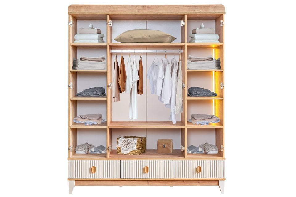 Vizyon 4 Kapaklı 2 Çekmeceli Dolap, Ceviz - Krem