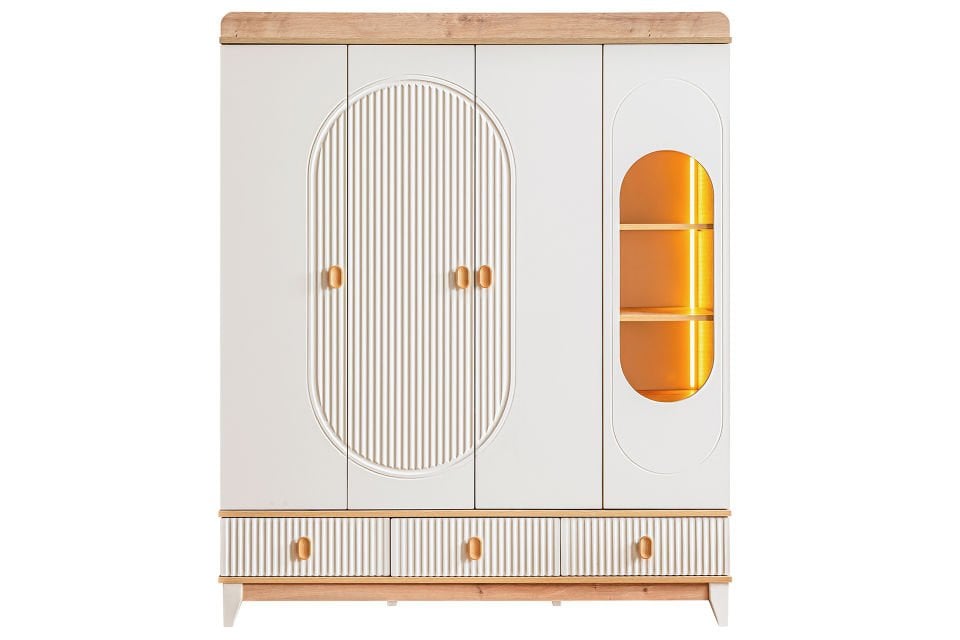 Vizyon 4 Kapaklı 2 Çekmeceli Dolap, Ceviz - Krem