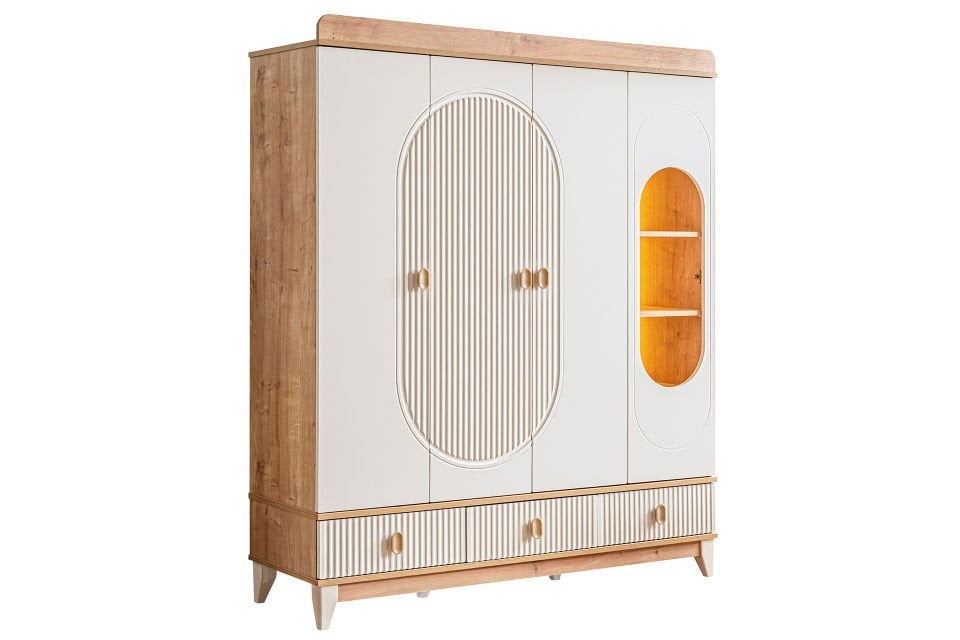 Vizyon 4 Kapaklı 2 Çekmeceli Dolap, Ceviz - Krem