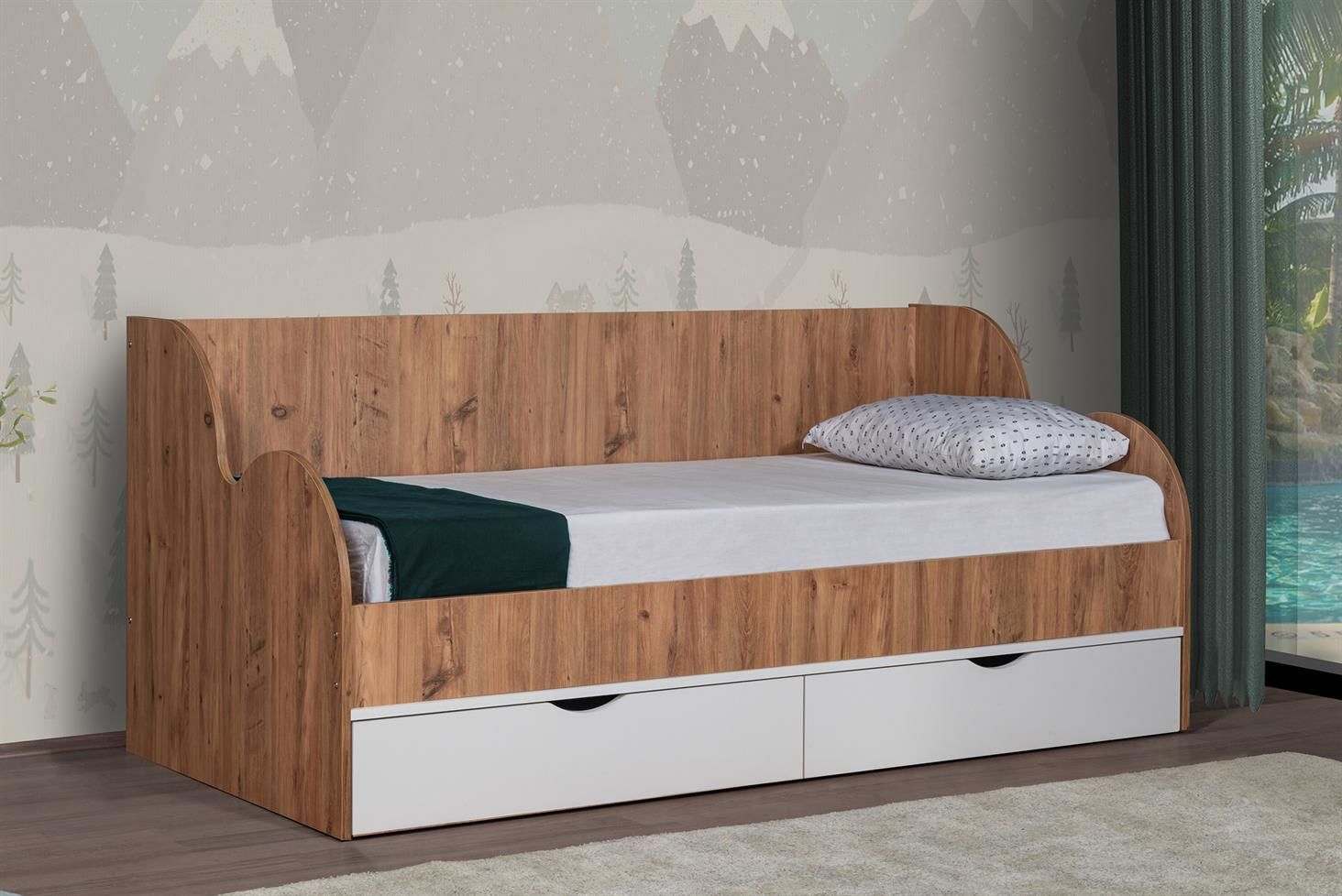 Okyanus Çekmeceli Karyola - Ceviz - Beyaz