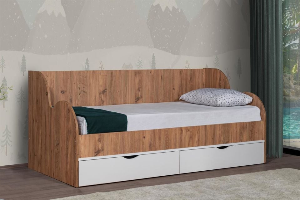 Okyanus Çekmeceli Karyola - Ceviz - Beyaz