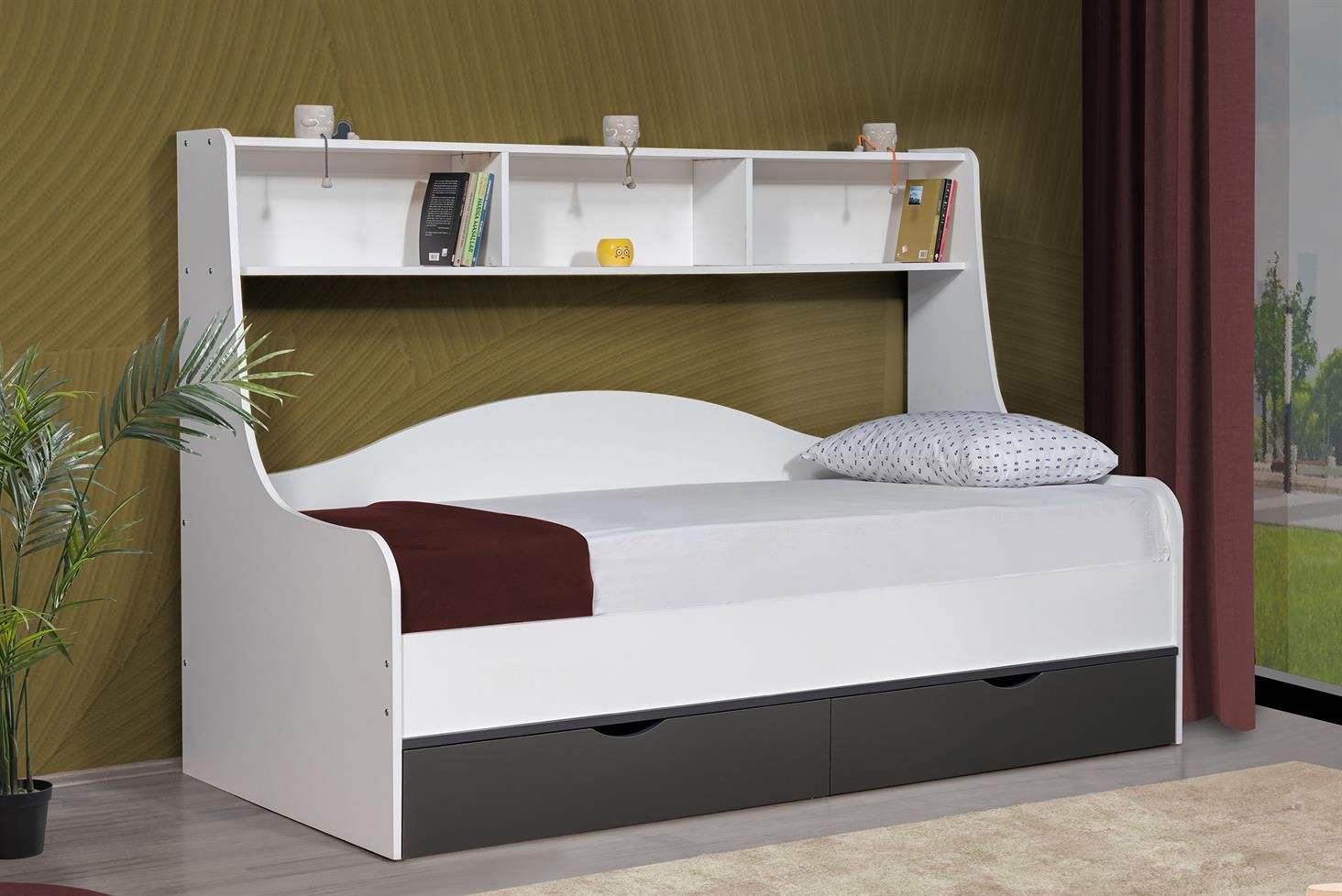 Hera Çekmeceli Karyola - Beyaz Antrasit