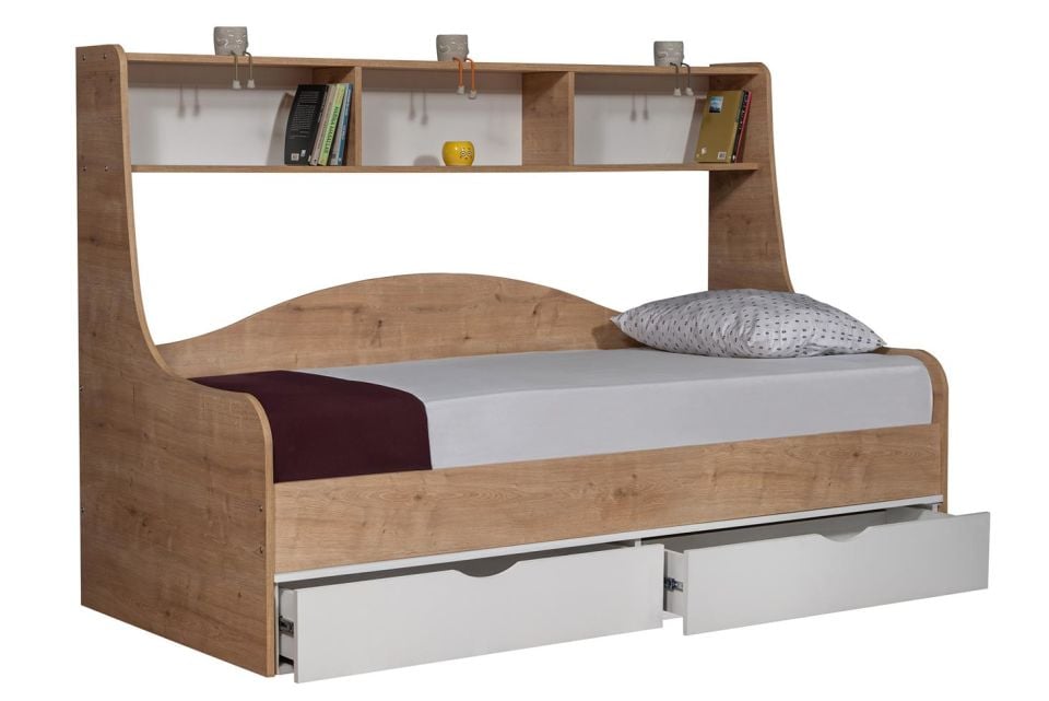 Hera Çekmeceli Karyola - Ceviz Beyaz