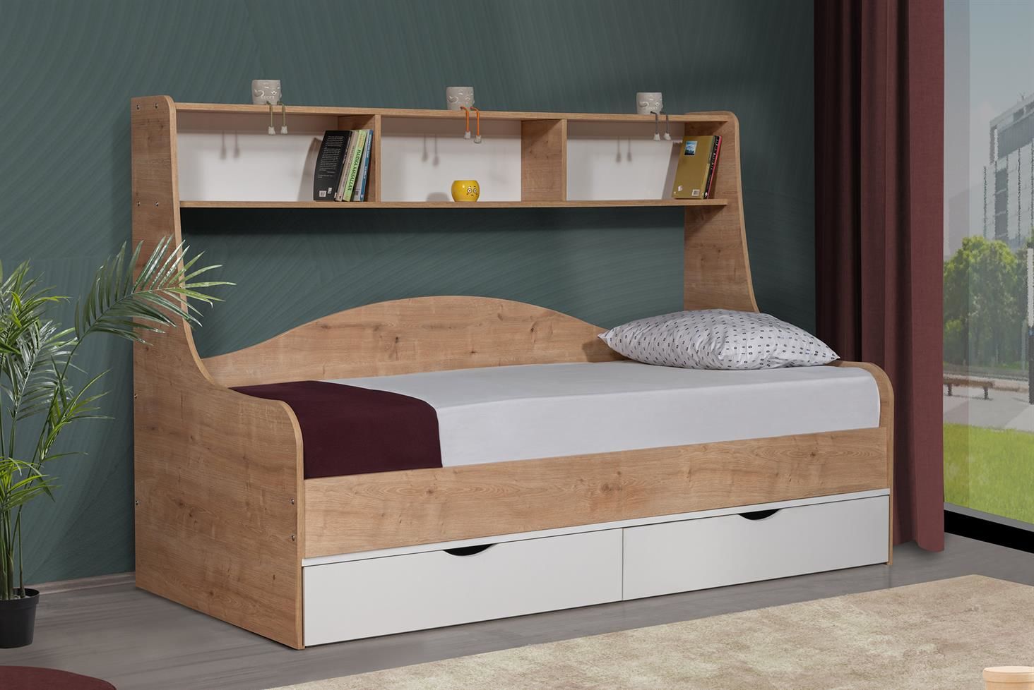 Hera Çekmeceli Karyola - Ceviz Beyaz