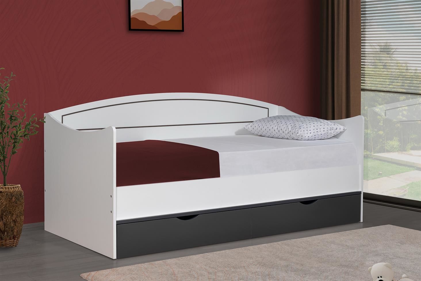 Soft Çekmeceli Karyola - Beyaz Antrasit