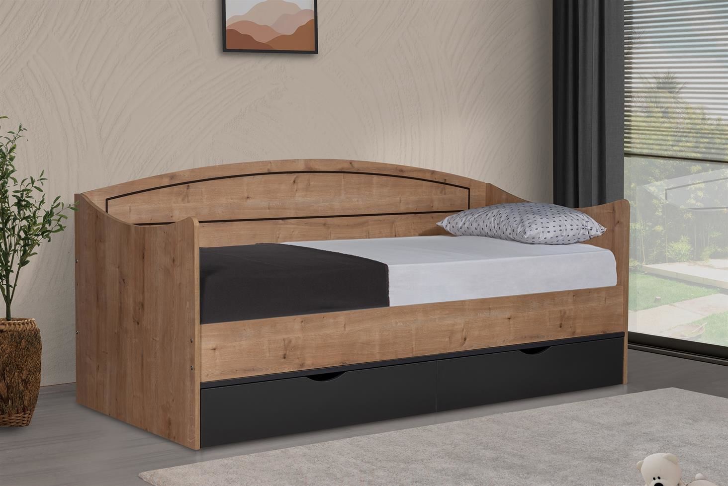 Soft Çekmeceli Karyola - Ceviz Antrasit