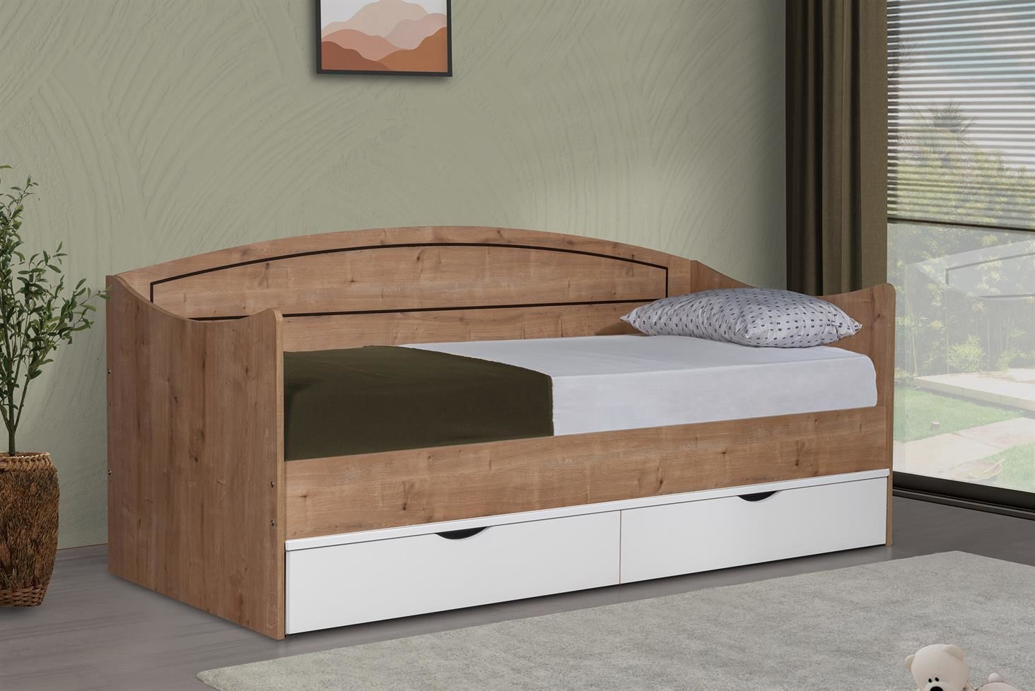 Soft Çekmeceli Karyola - Ceviz Beyaz