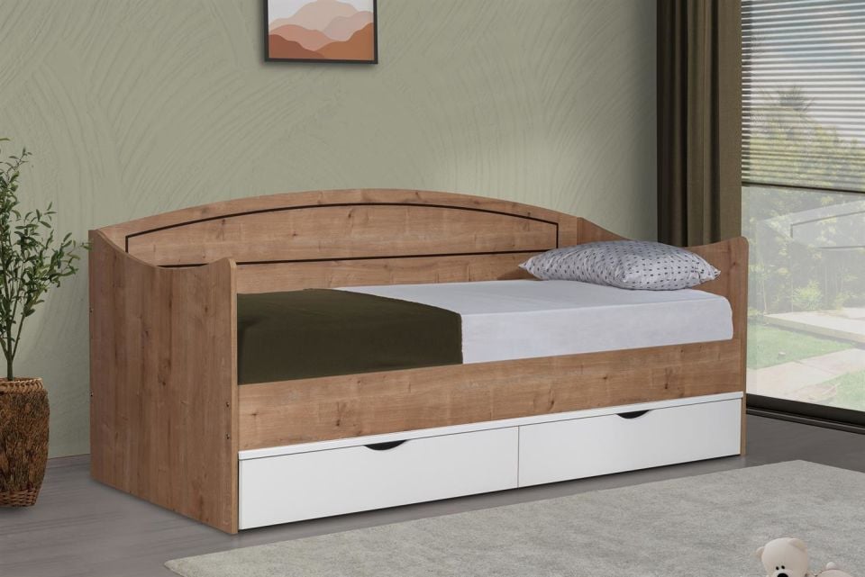 Soft Çekmeceli Karyola - Ceviz Beyaz