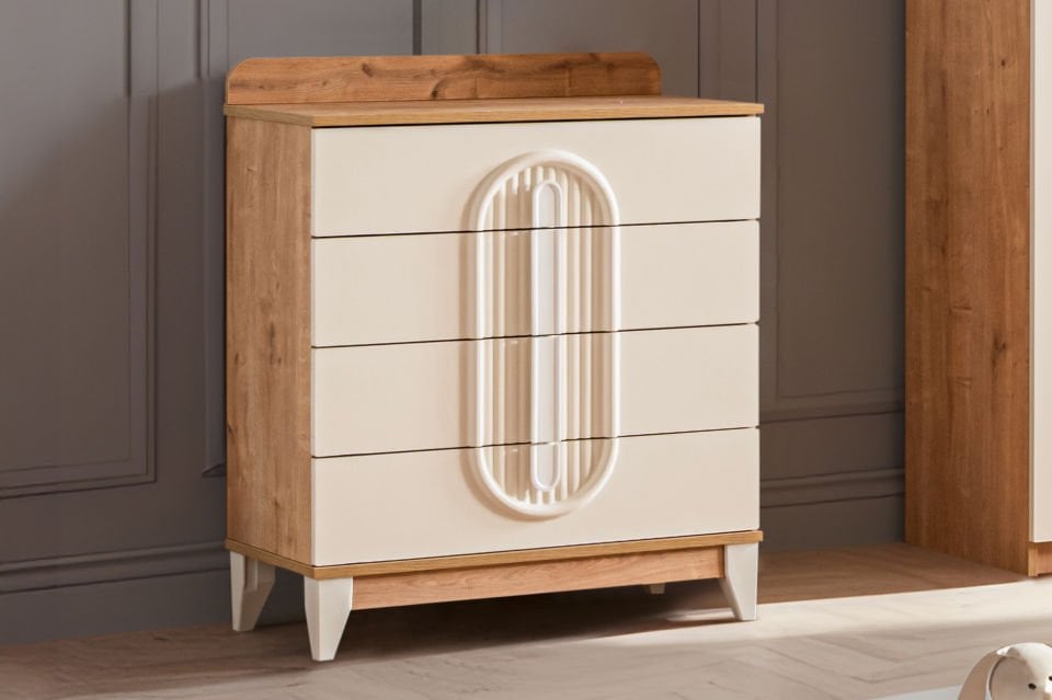 Athena 4 Çekmeceli Şifonyer, Ceviz - Krem