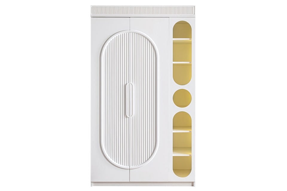 Athena 2 Kapaklı Dolap ve Ledli Kitaplık - Beyaz