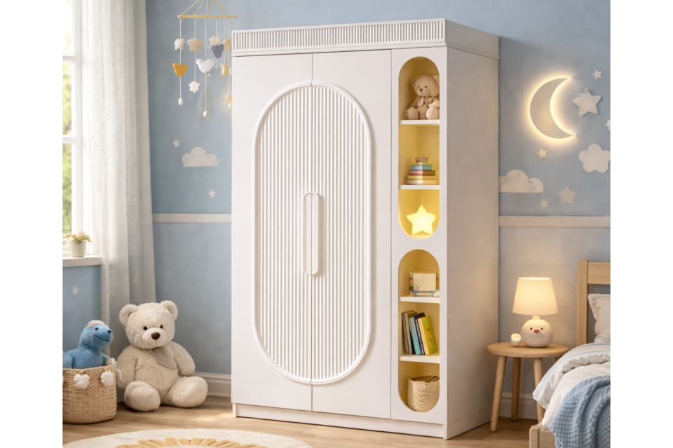 Athena 2 Kapaklı Dolap ve Ledli Kitaplık - Beyaz