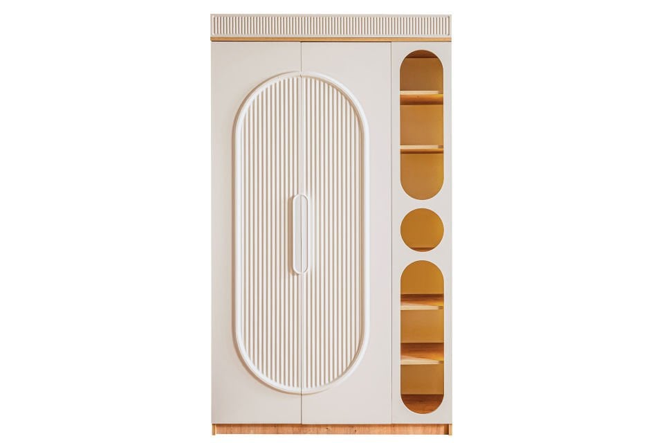 Athena 2 Kapaklı Dolap ve Ledli Kitaplık, Ceviz - Krem