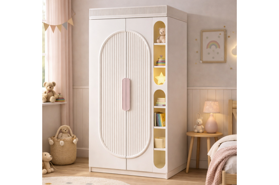 Athena 2 Kapaklı Dolap ve Ledli Kitaplık - Pembe