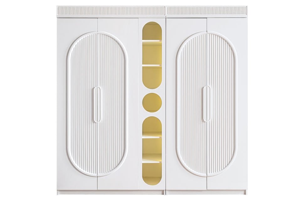 Athena 4 Kapaklı Dolap ve Ledli Kitaplık - Beyaz