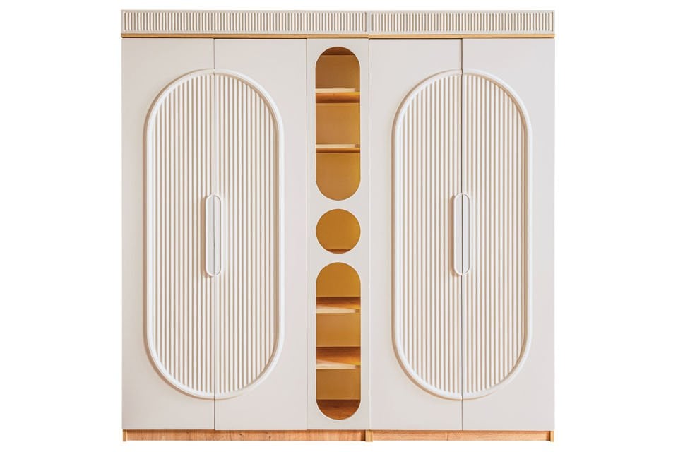 Athena 4 Kapaklı Dolap ve Ledli Kitaplık, Ceviz - Krem