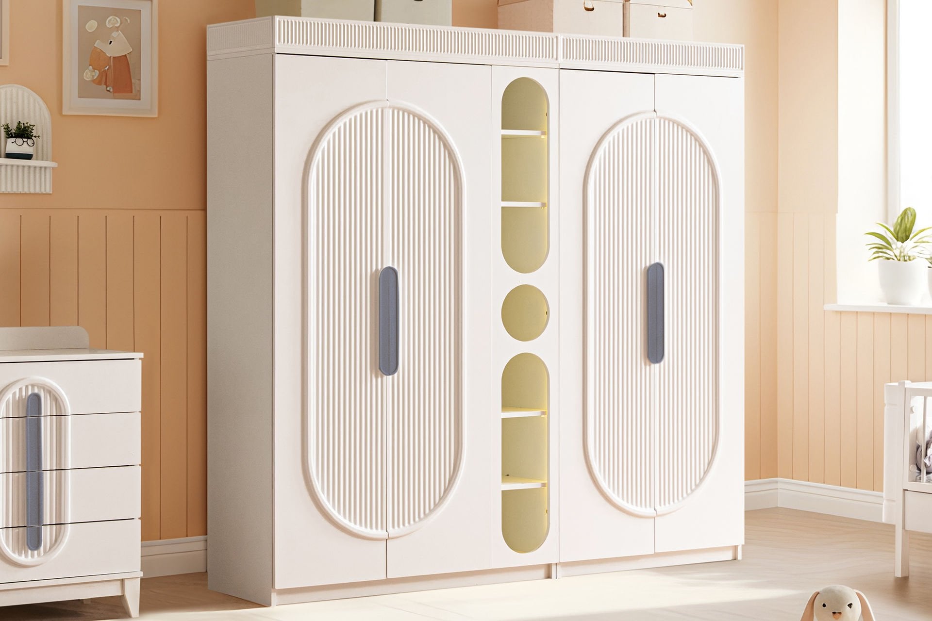 Athena 4 Kapaklı Dolap ve Ledli Kitaplık - Gri