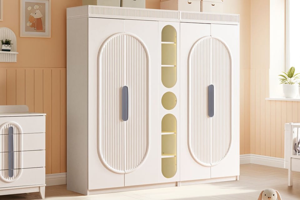 Athena 4 Kapaklı Dolap ve Ledli Kitaplık - Gri