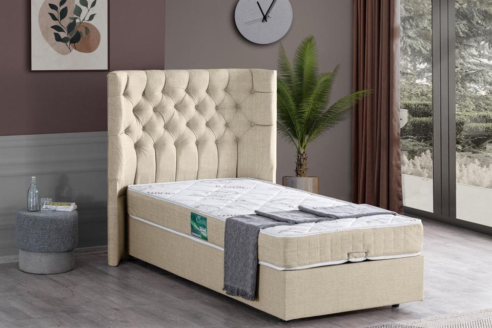 Matilda Baza Başlık Comfort Yatak Seti 90 x 190 - Krem