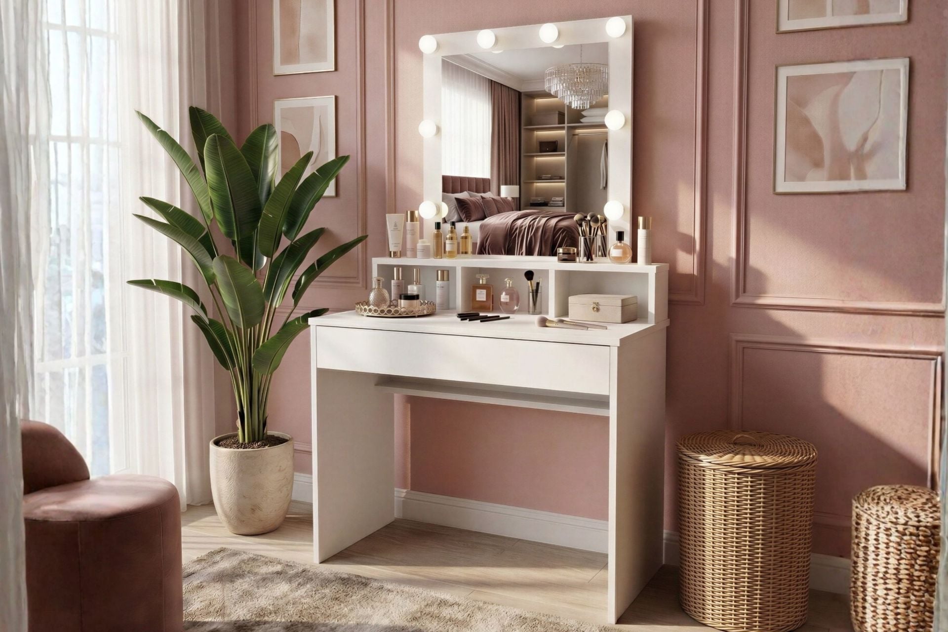 Luna Aynalı Çekmeceli Makyaj Masası